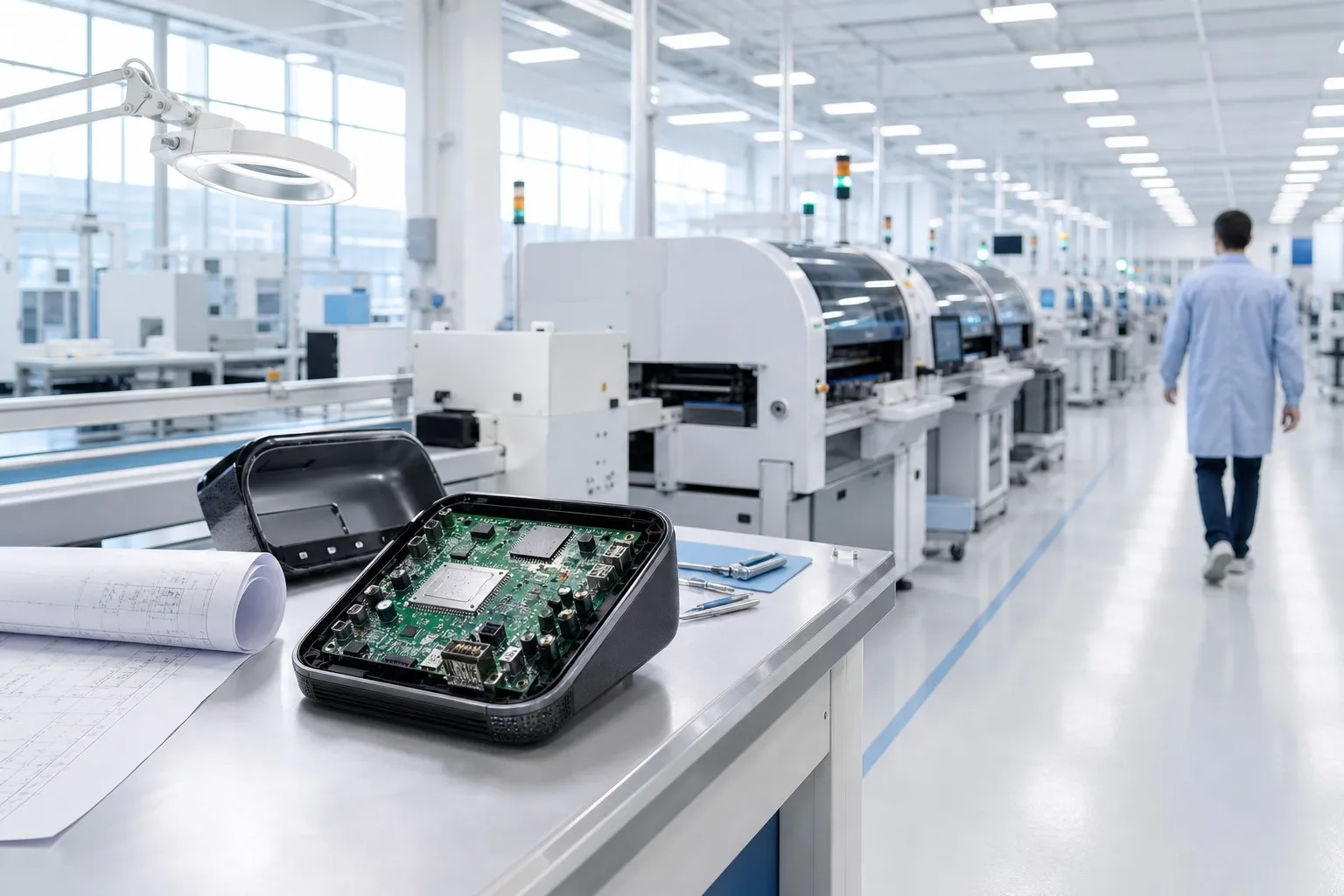 Development bench flowing into the electronics production line