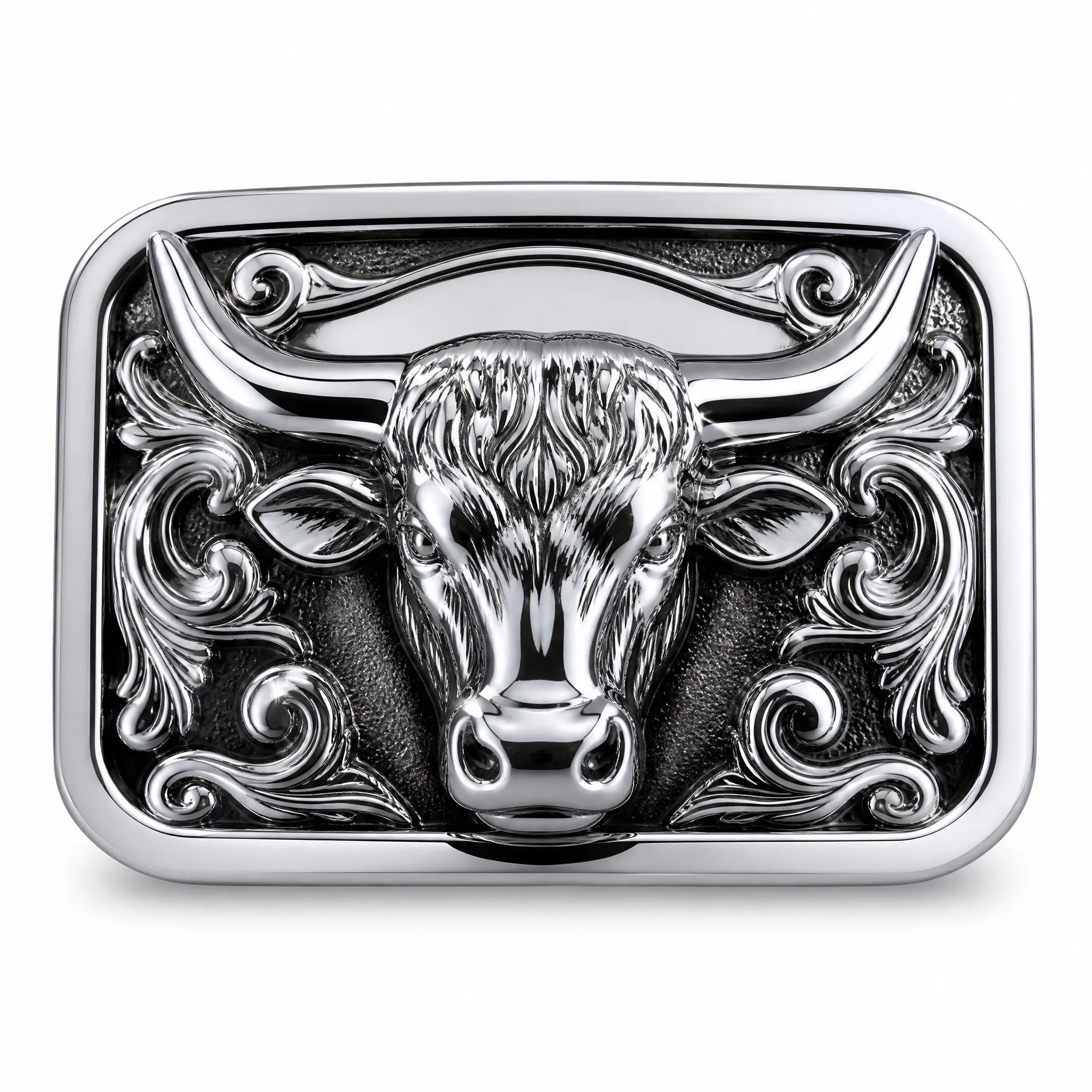 Custom mirror polished western bull head belt buckle