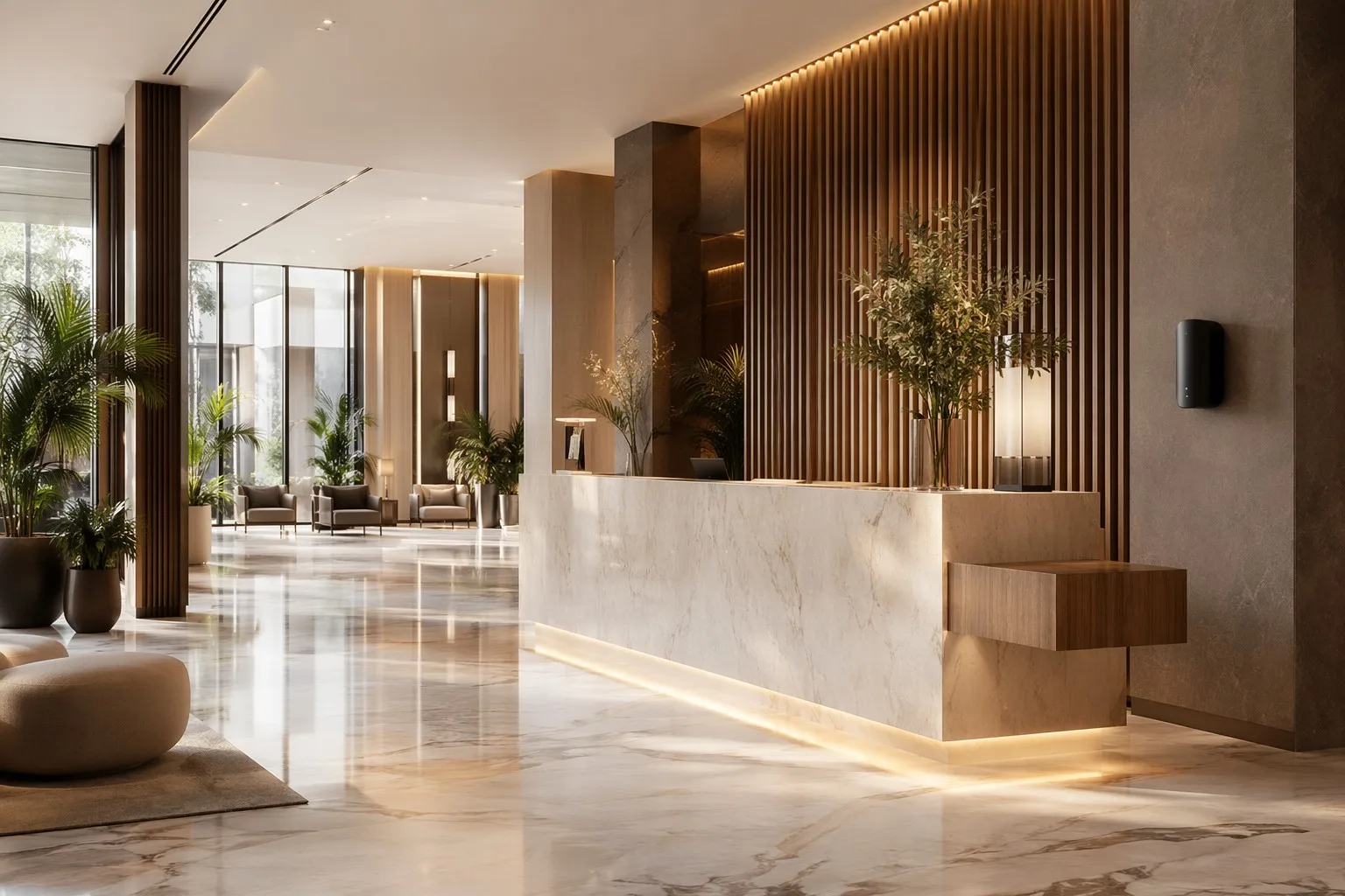 luxury hotel lobby featuring discreet commercial scent diffusers