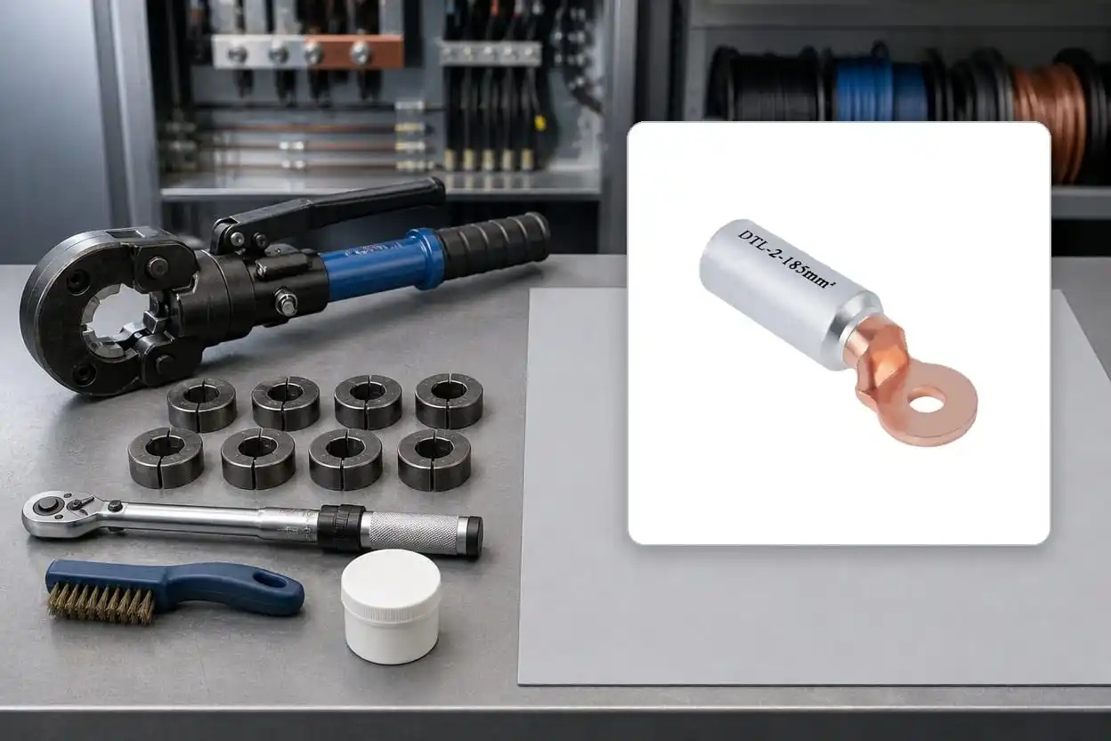 DTL-2 bimetallic cable lug with hydraulic crimping tool dies and torque wrench