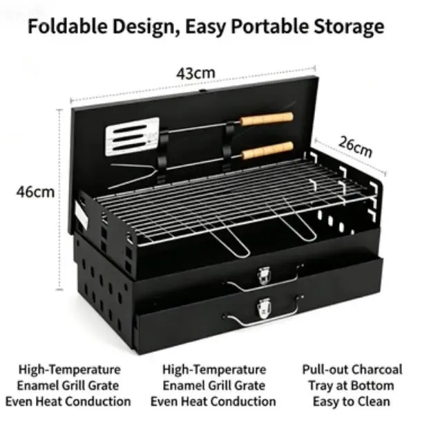 Foldable BBQ Grill Dimensions and Technical Details