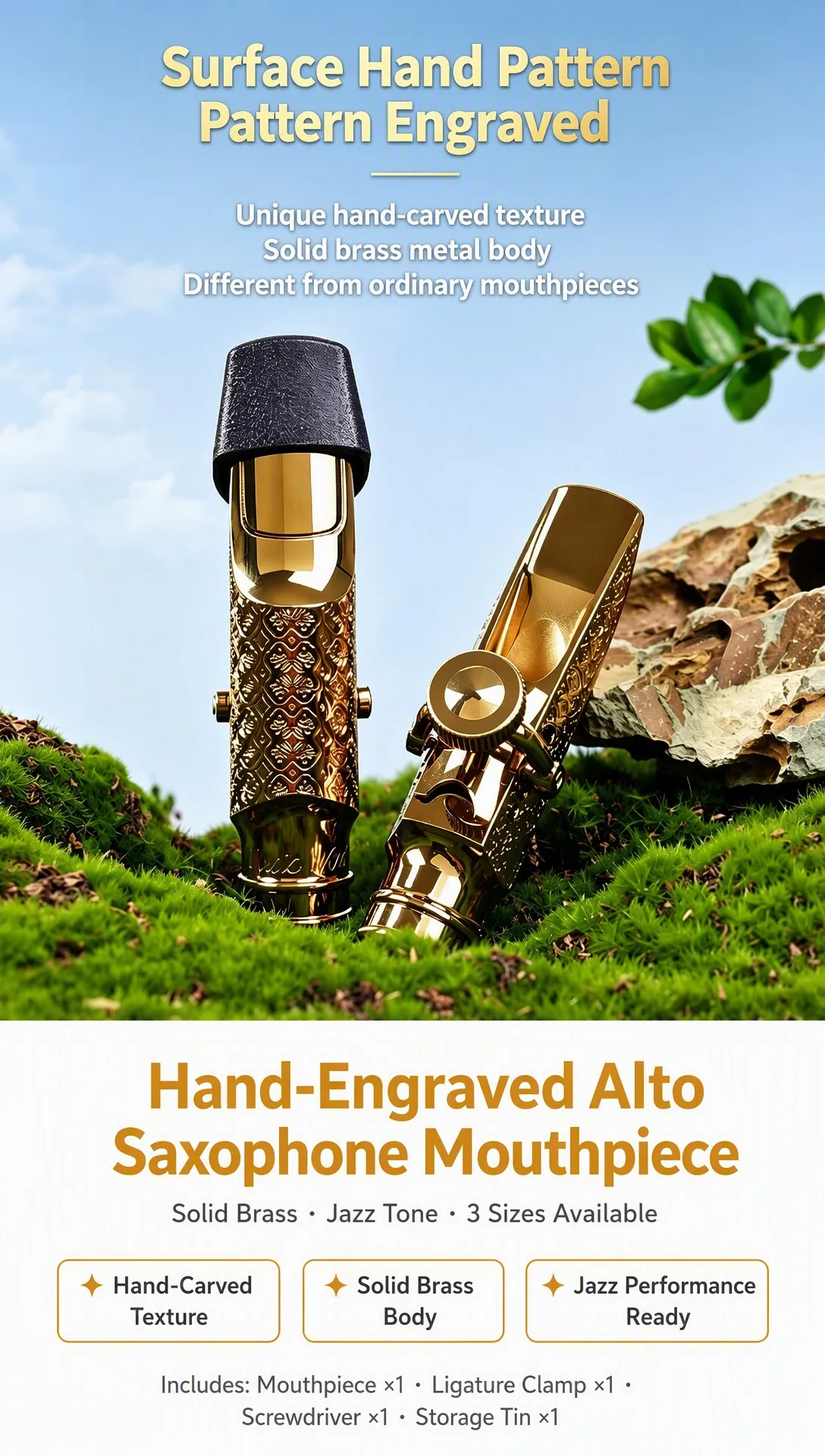 Metall-Altsaxophon-Mundstück JOYLITE Lava Tone Brass Professionelles Jazz-Saxophon-Mundstück – Detail 1