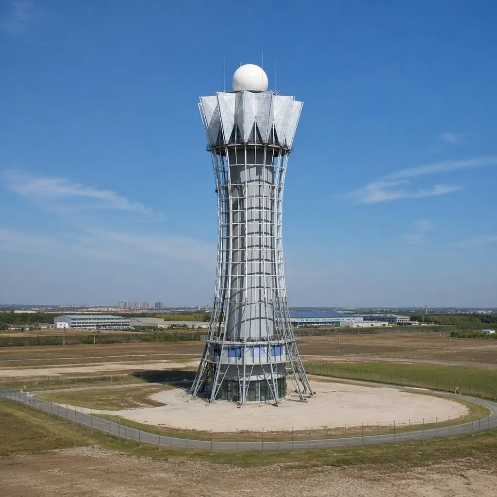 Large cylindrical radar tower deployed at an installation site