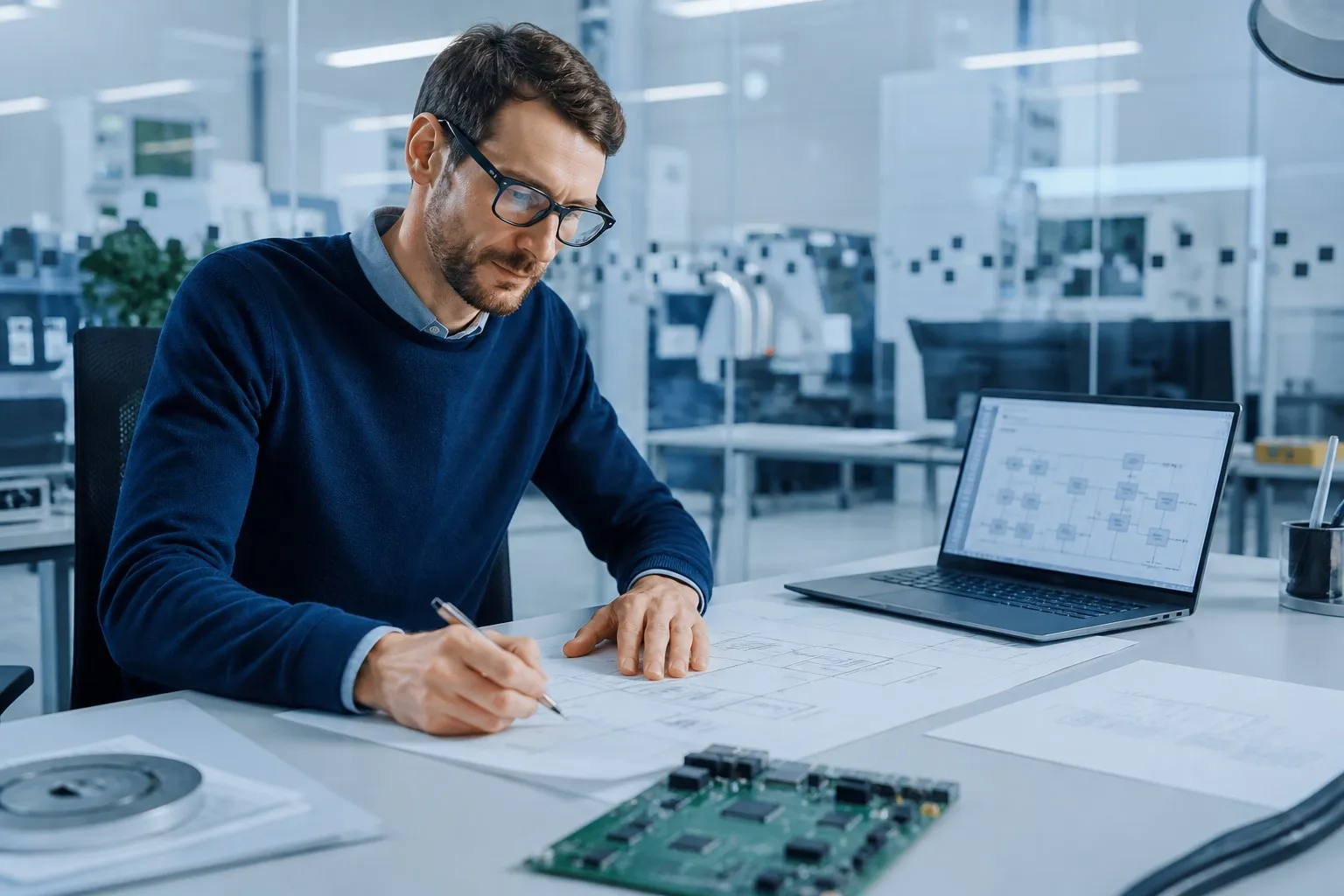 Engineer defining technical specifications and product architecture