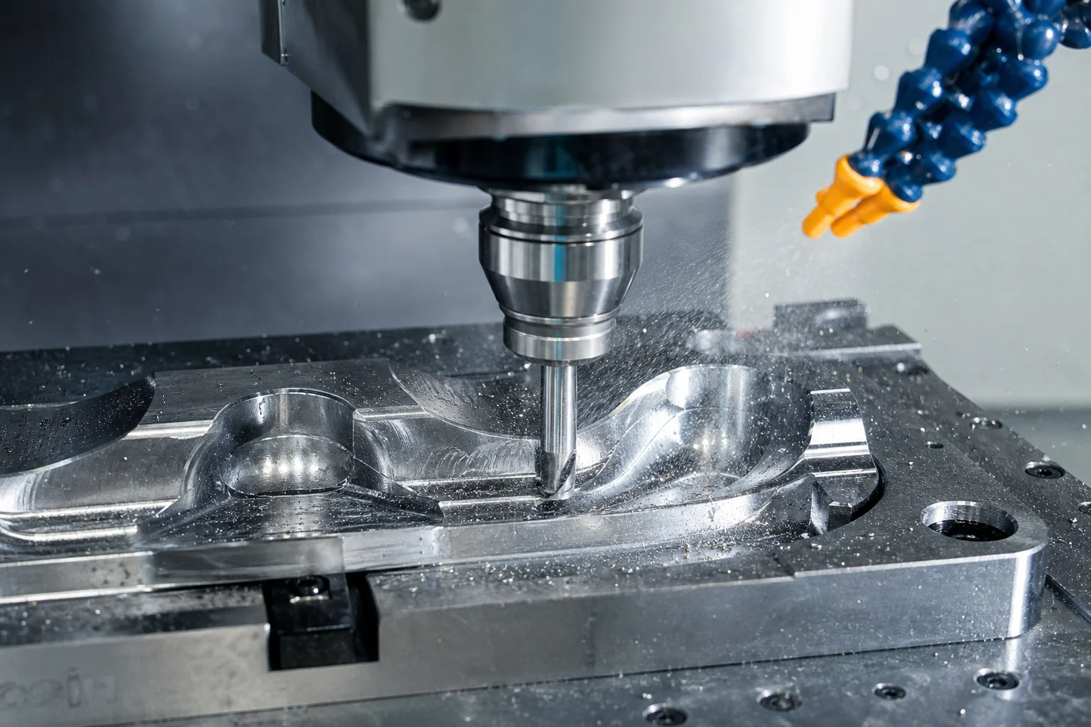 5-axis CNC machining center precision hard milling 3D cavity contours of cast H13 mold insert