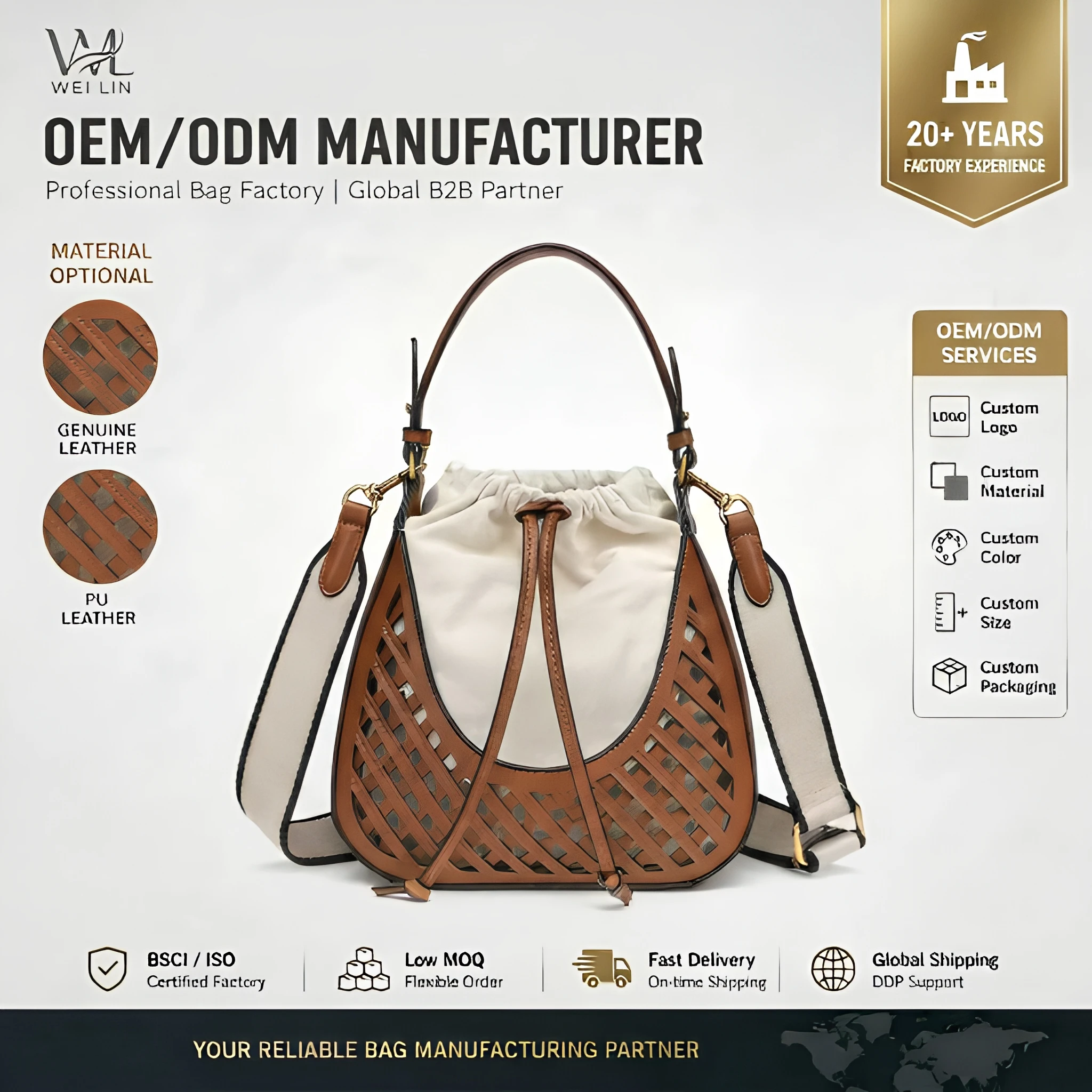 Women's PU Polyester New Shoulder Bucket Bag Retro Woven Handbag Crossbody Drawstring Bag