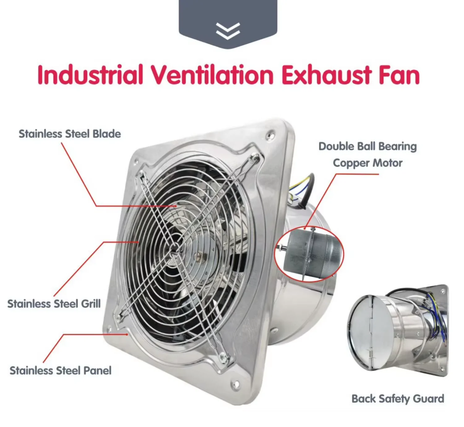 Wall Mounted Exhaust Fan, Stainless, Steel - detail 6