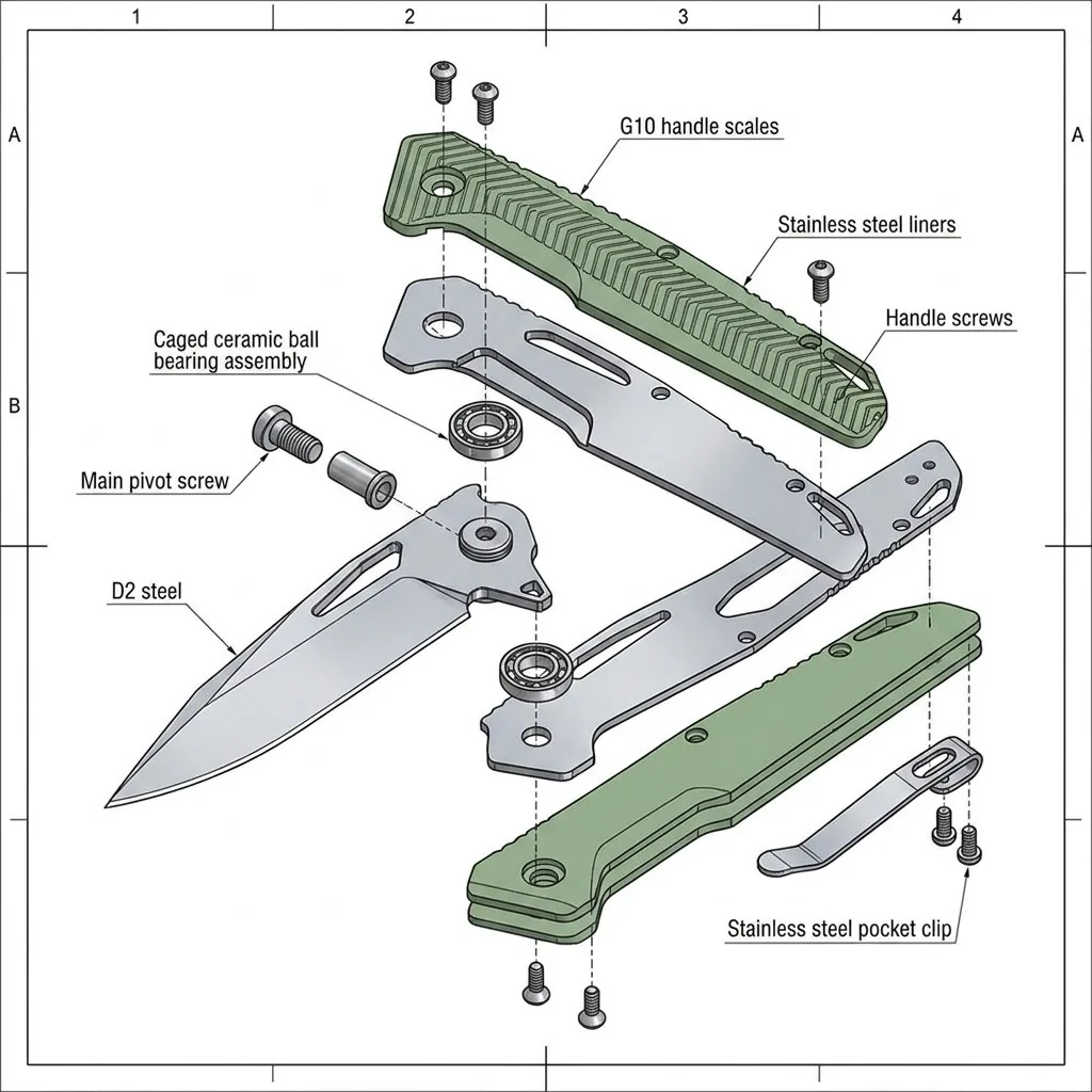 Exploded View of Rugged D2 Knife