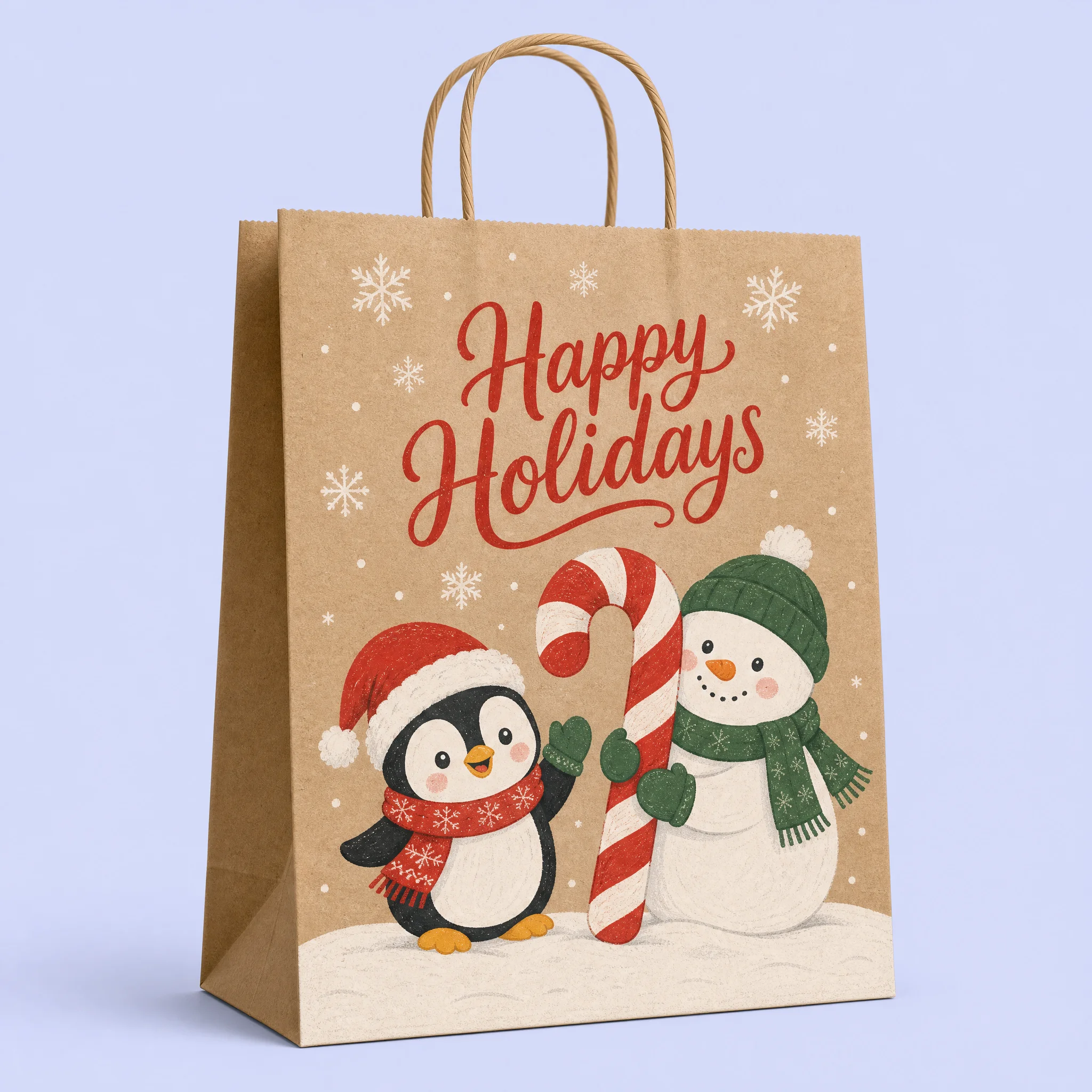 Festive Holiday Kraft Paper Gift Bag 3D View