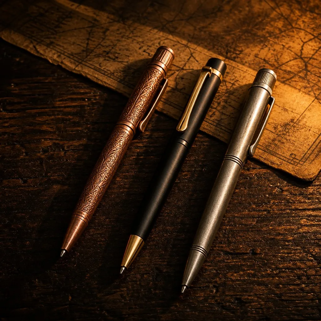 Retro vintage ballpoint pen atmospheric opening shot