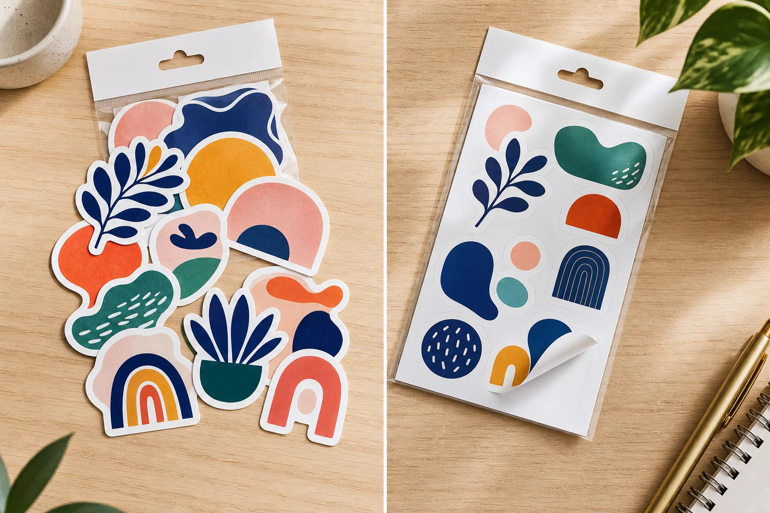 Die cut vs kiss cut sticker packs retail comparison single stickers vs sheets