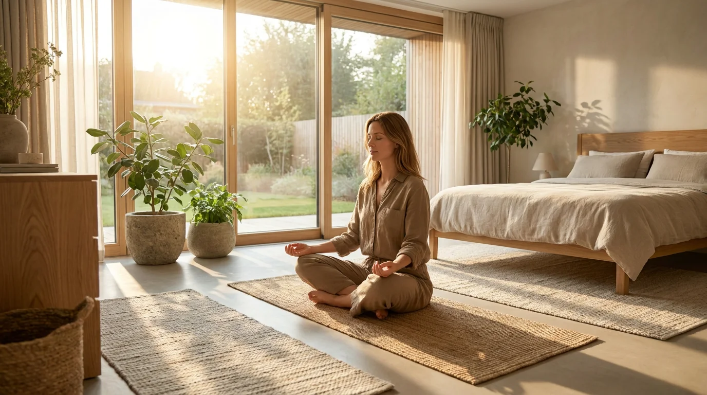 A person preparing for the week on Sunday evening, focusing on alignment and internal clock synchronization