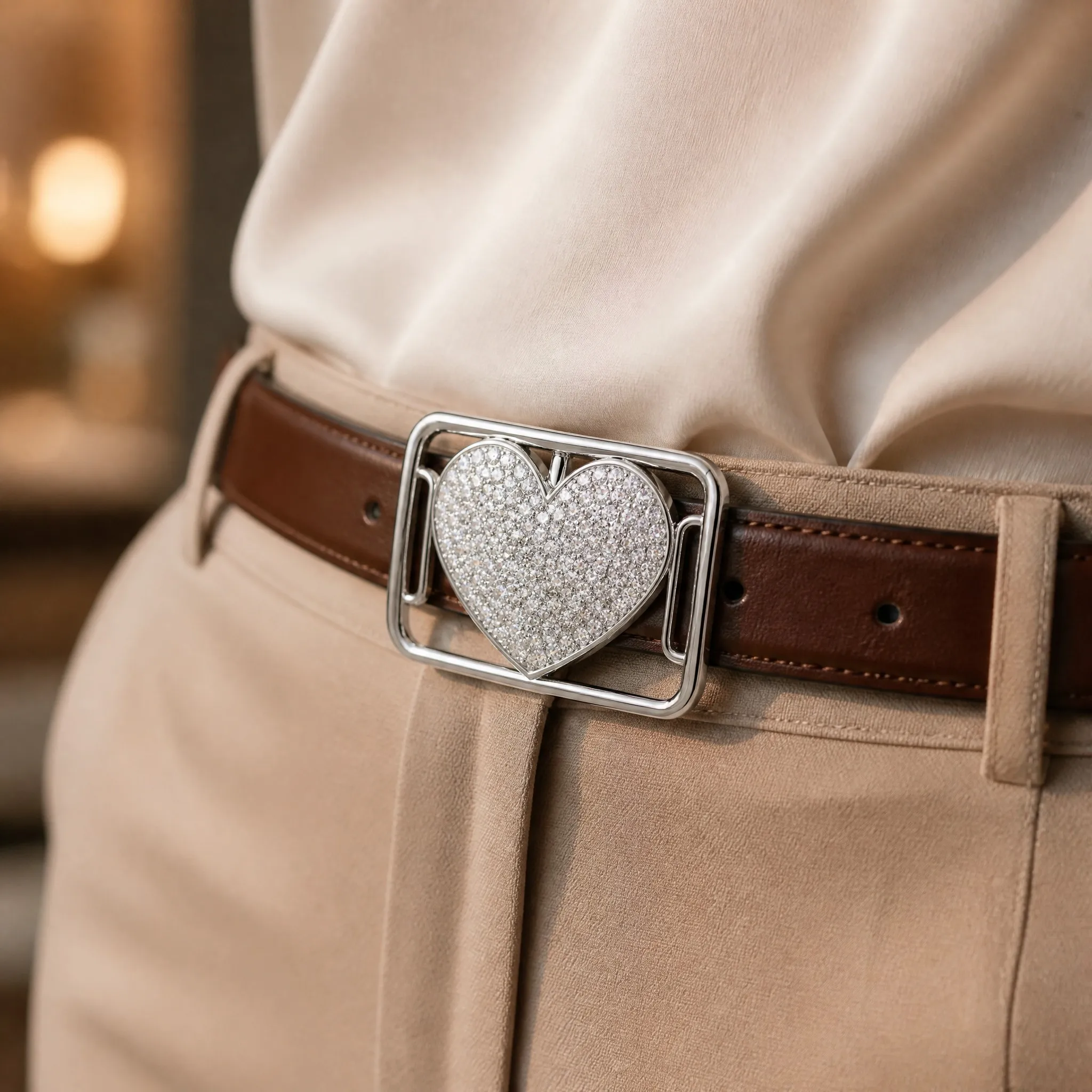 Crystal heart belt buckle on belt - Lifestyle