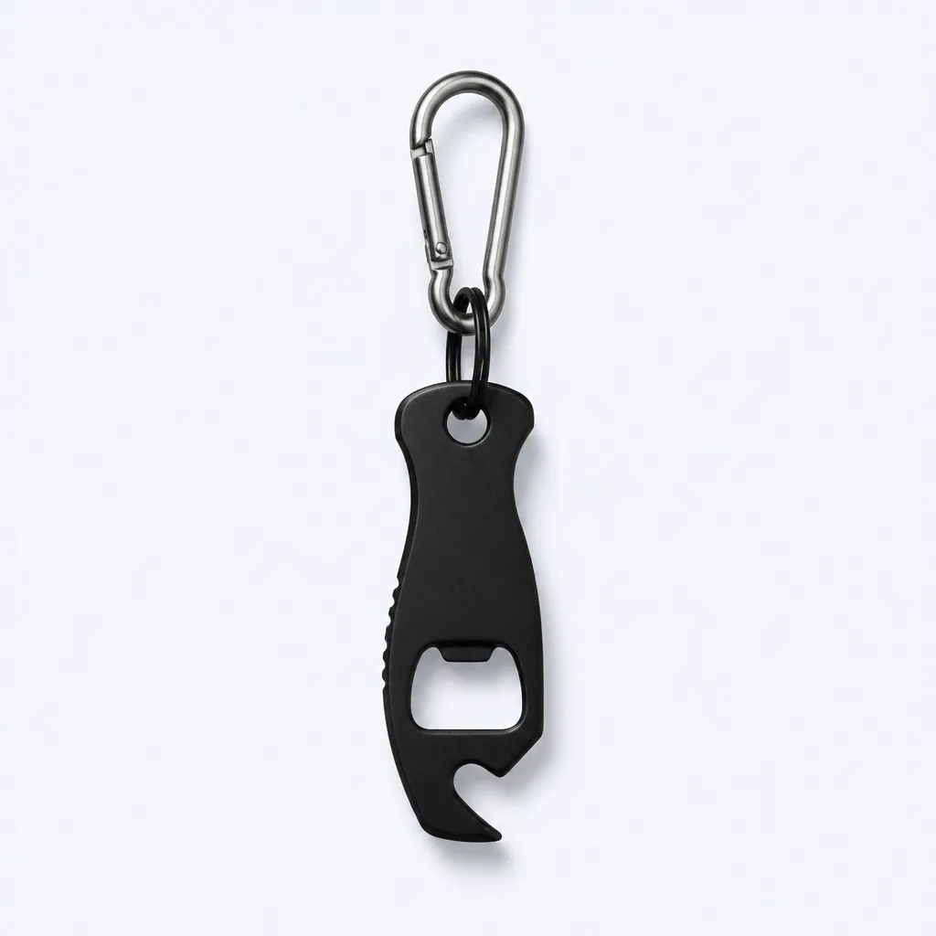 Bottle opener attached to carabiner clip