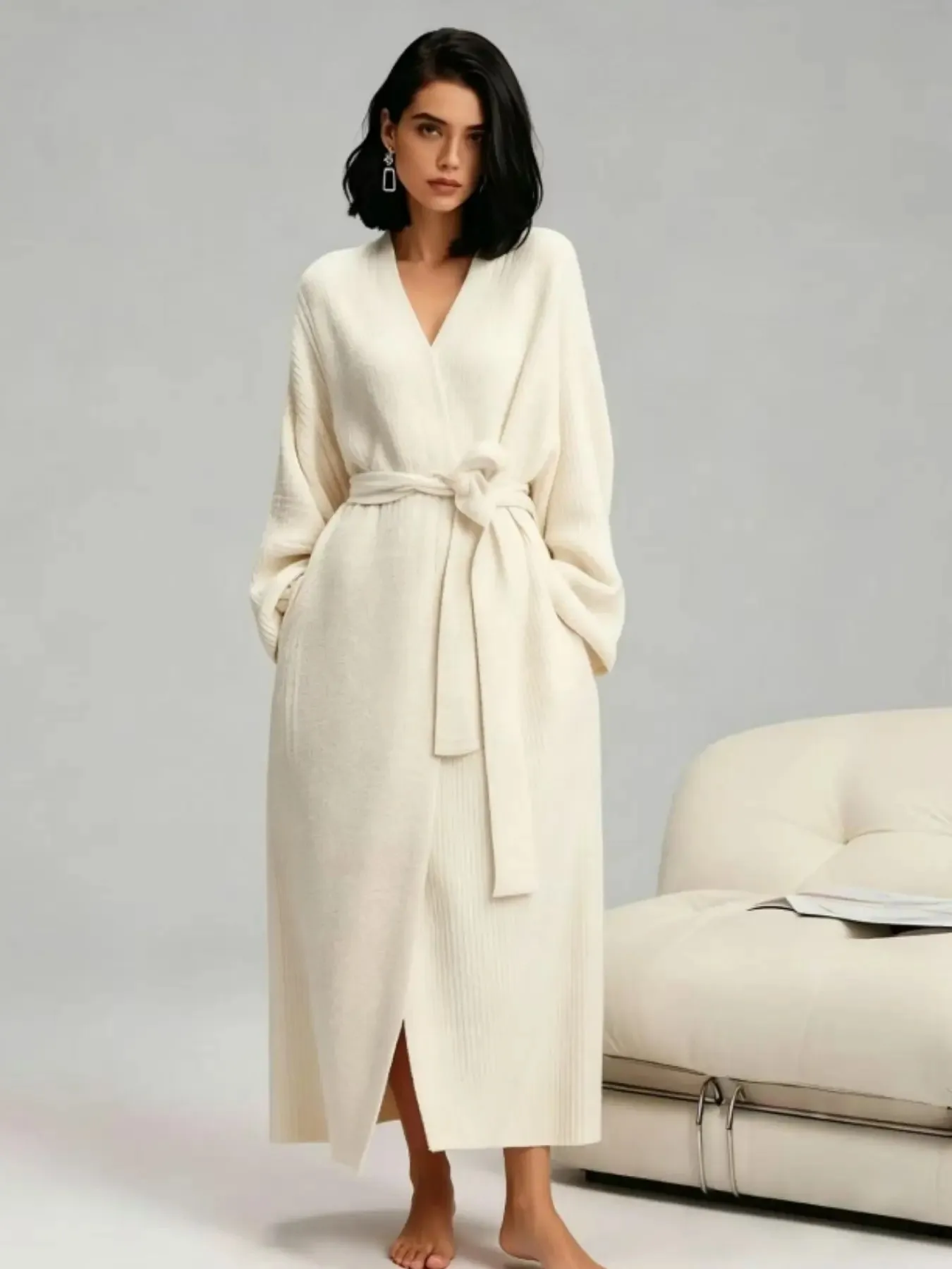 Halara White Knit Robe Hero