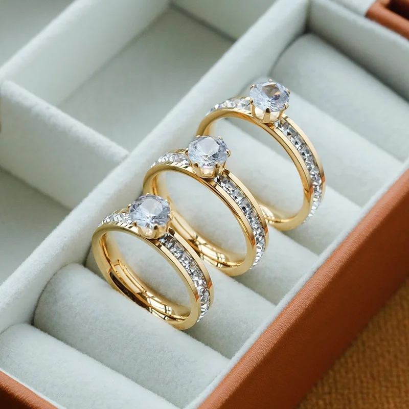 

Dainty 18K Gold Plated Stainless Steel Zircon Rings Minimalist Waterproof Finger Rings Wedding Jewelry For Women YF2847