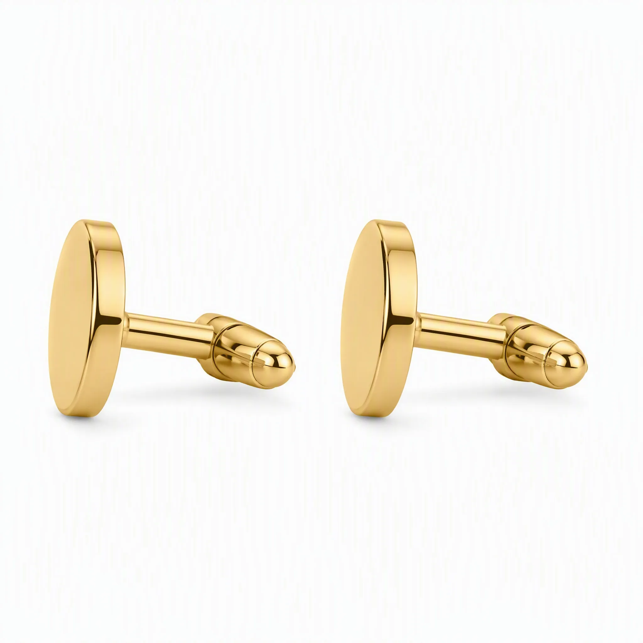 Mirror polished cufflinks bullet back side profile view