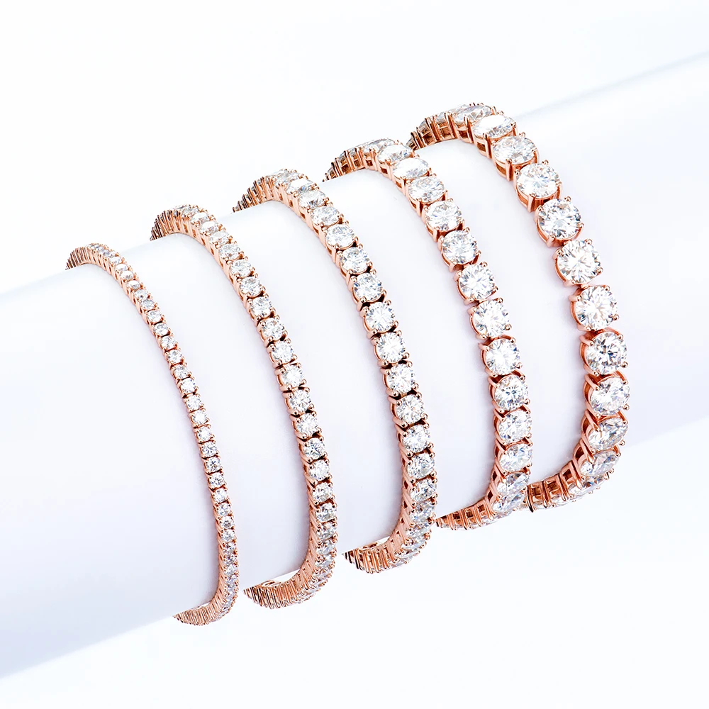 Wholesale Bulk Men Hip Hop Jewelry 2-6mm Rose Gold Plated 925 Siver Iced Out Diamond Mossanite Moissanite Tennis Chain Bracelet