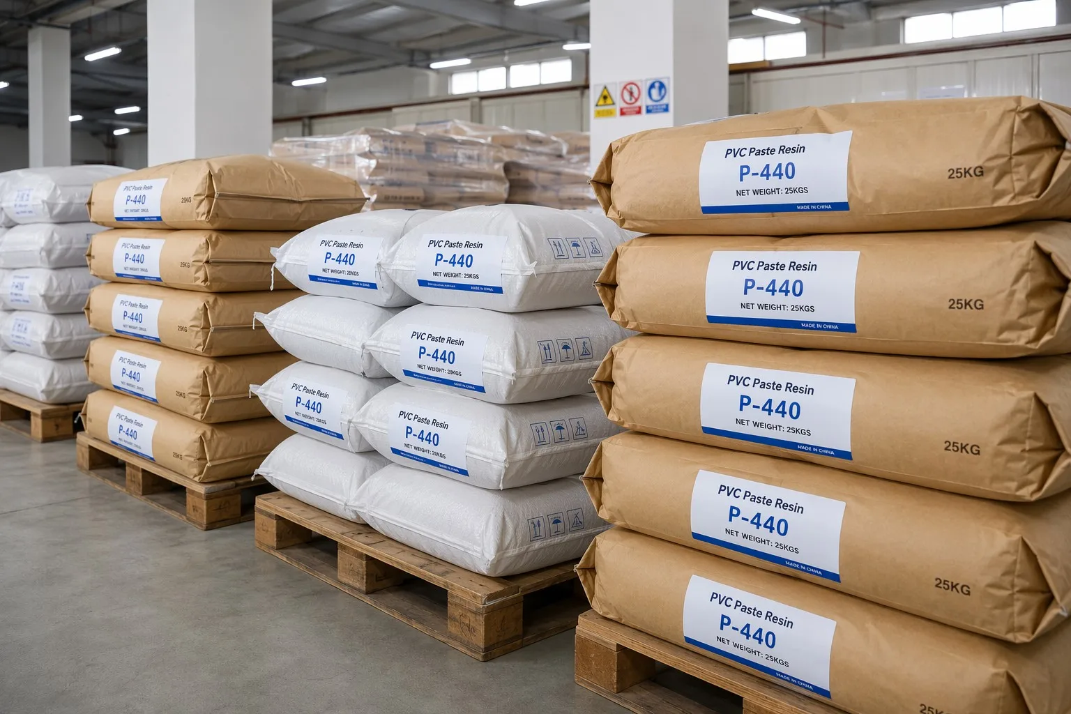 PVC Paste Resin P-440 25kg bags on pallets
