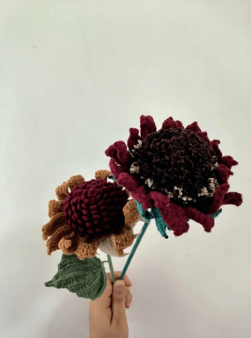 Burgundy chrysanthemum crochet flowers