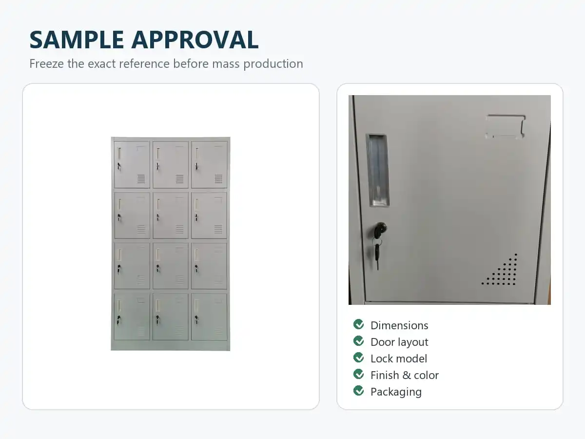 locker manufacturer sample approval showing steel locker and lock label slot details