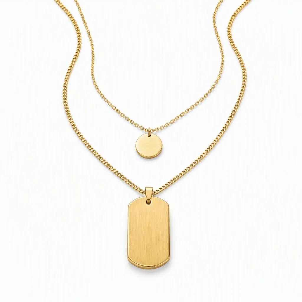 Gold layered dog tag necklace with coin charm