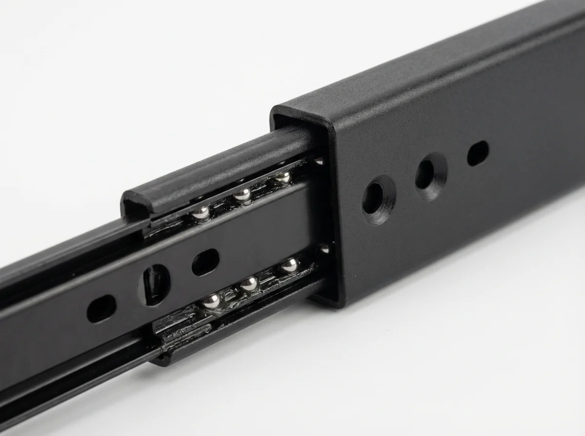 Ball bearing slide rail mechanism close-up