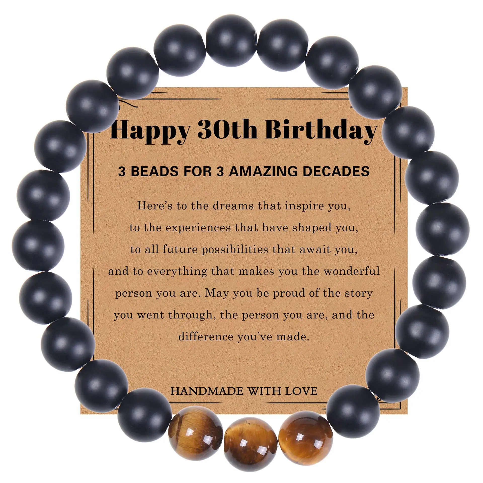 

Happy 30/40/50/60/70th Birthday Bracelet Handmade Natural Round 8mm Tiger Eye Agate Gemstone Bracelets for Women Man Jewelry