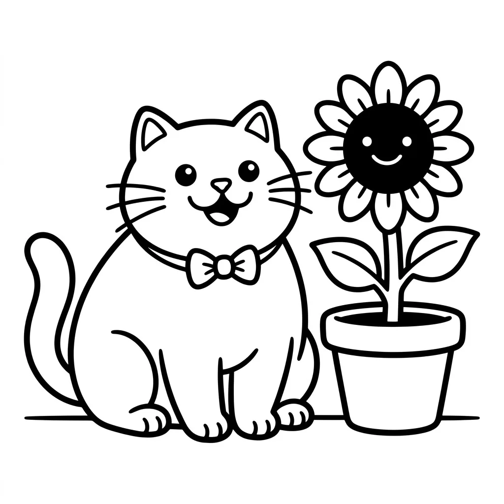 Bold & Easy Happy Cat Coloring Page