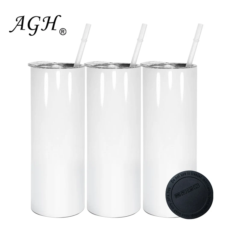 

AGH China USA warehouse 20 oz white straight skinny blanks sublimation tumblers 20oz with plastic straw and rubber
