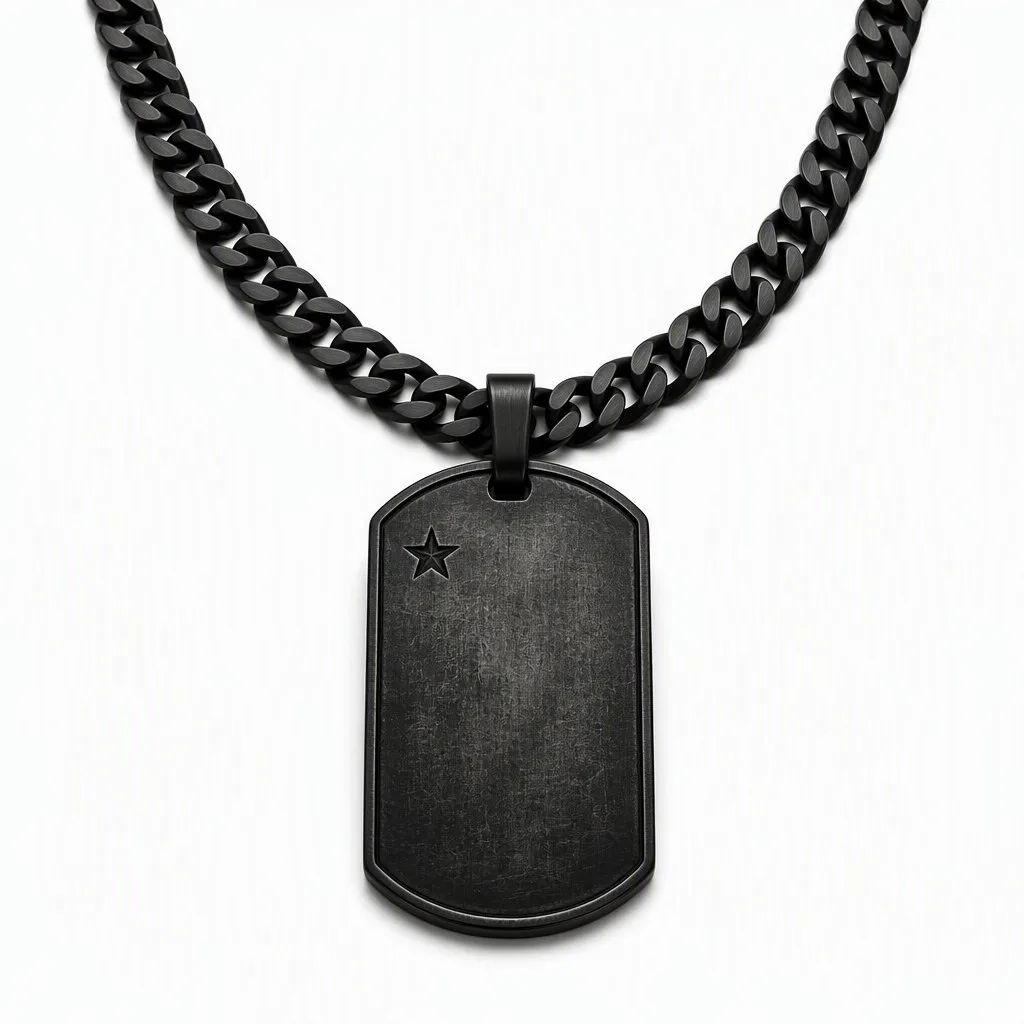 Matte black streetwear dog tag with curb chain