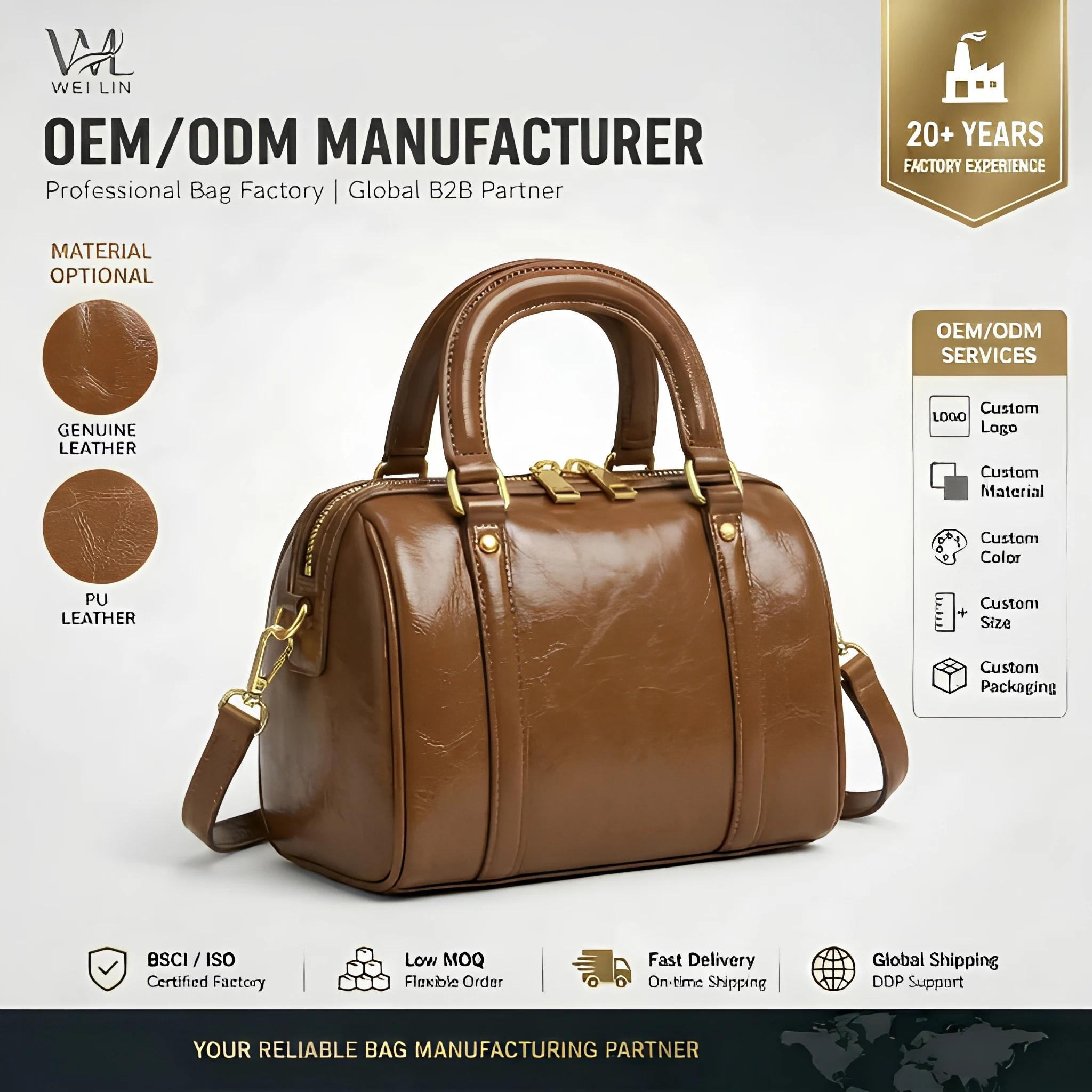 Oil Wax Leather Maillard Retro Women's Cross-Border Light Luxury Western Boston Crossbody Bag Zipper Polyester Shoulder Bag