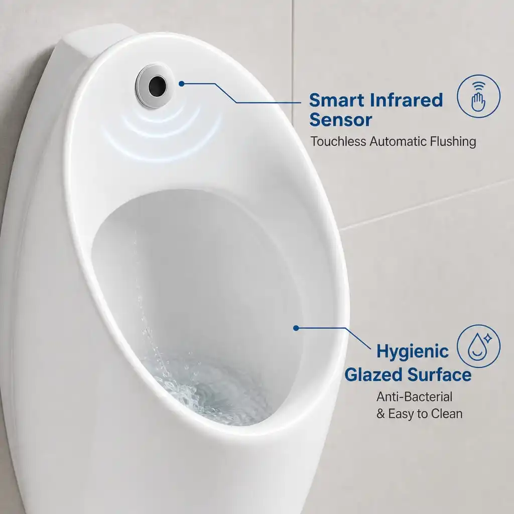 Slanted Wall Mounted Urinal Model 66 228 Smart Sensor & Glaze Feature Map sensor-wall-urinal-228-sensor-detail