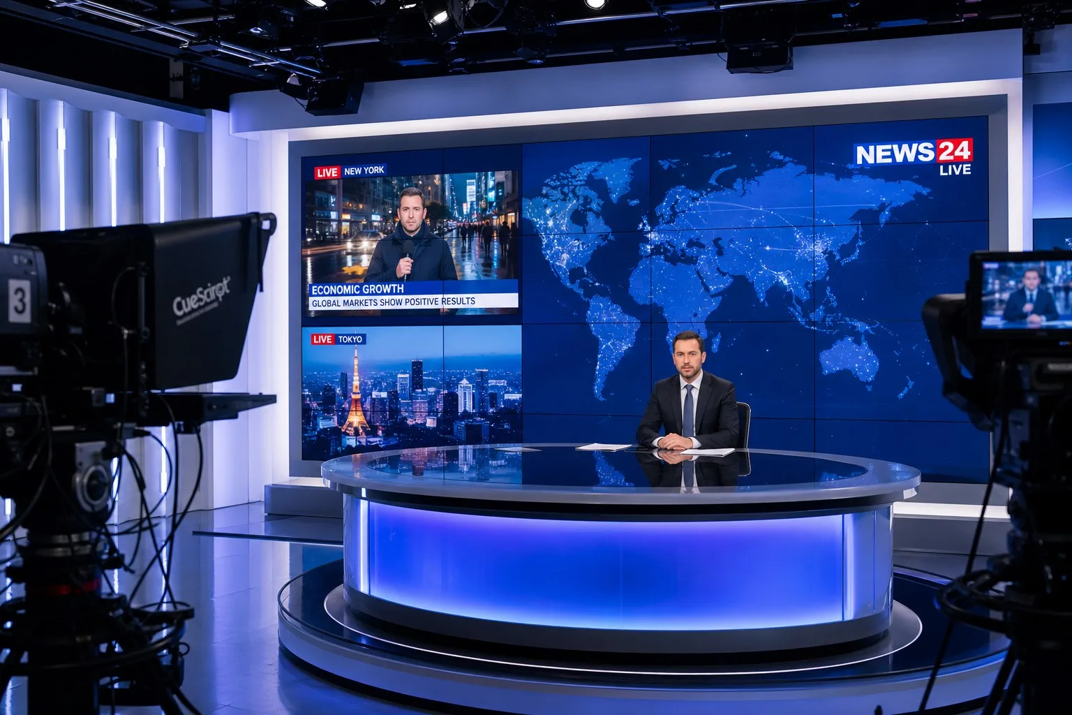 Modern Broadcast Studio with Veeluame LCD Wall