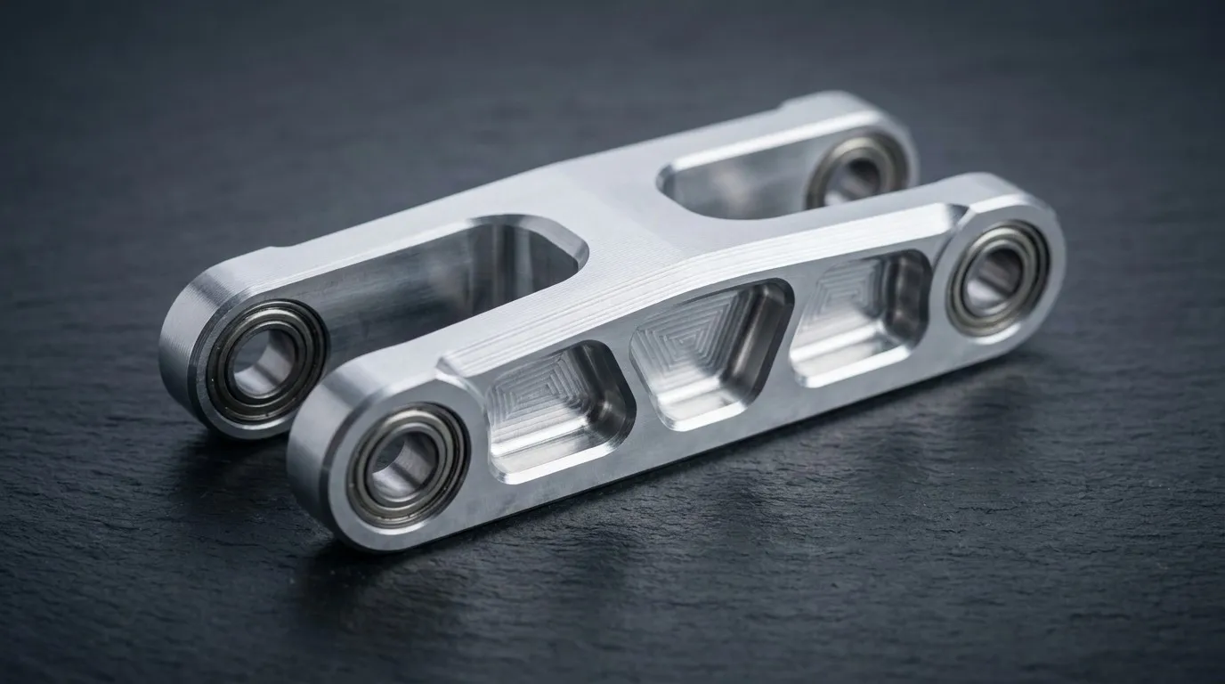 Alloyer CNC machined 7075-T6 aluminum AMR structural link with hardcoat finish