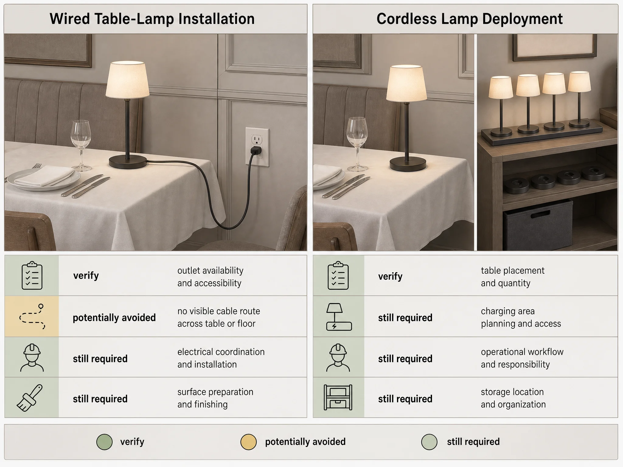 Wired versus cordless lamp installation cost comparison diagram