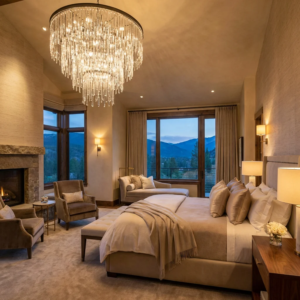 Elegant bedroom chandelier interior