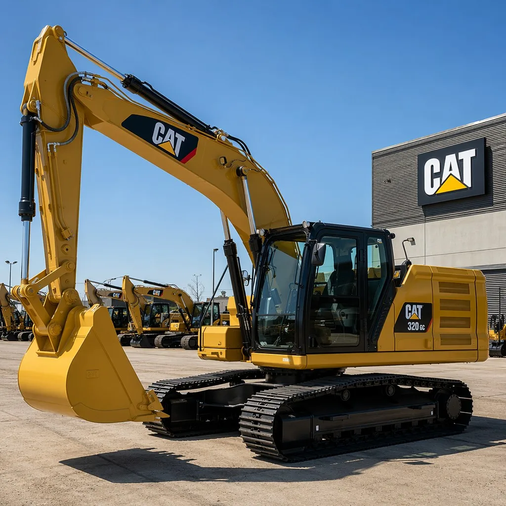 Modern CAT 320GC excavator parked in a certified export yard