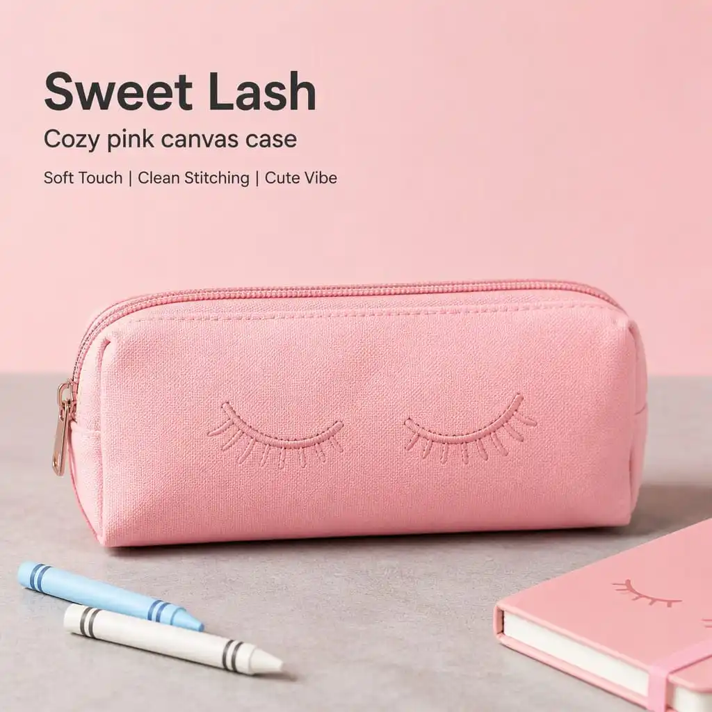 Sweet Lash pink canvas pencil pouch