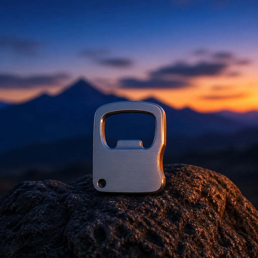 Bottle opener on volcanic rock at blue hour sunset