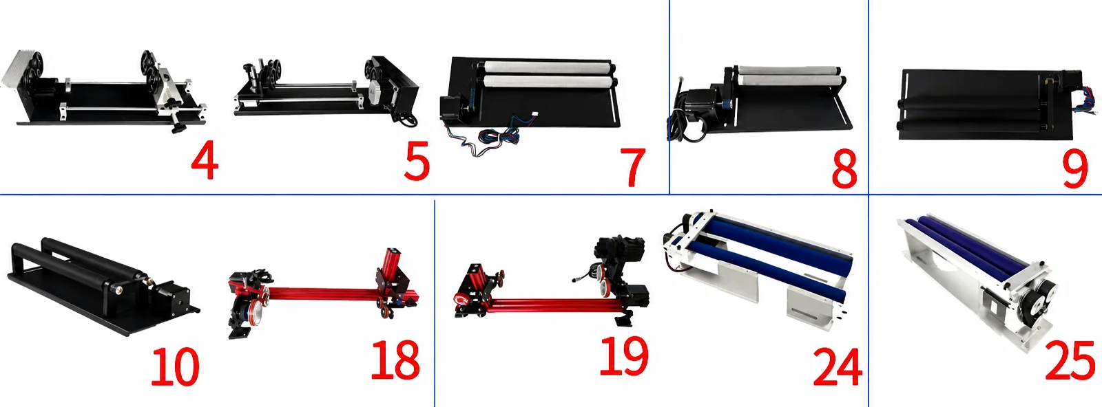 Family 2: Friction Roller Rotaries (Items 4, 5, 7, 8, 9, 10, 18, 19, 24, 25)