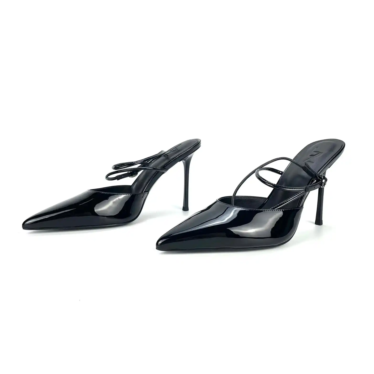 Atiyyah Khan black high heel, side construction reference
