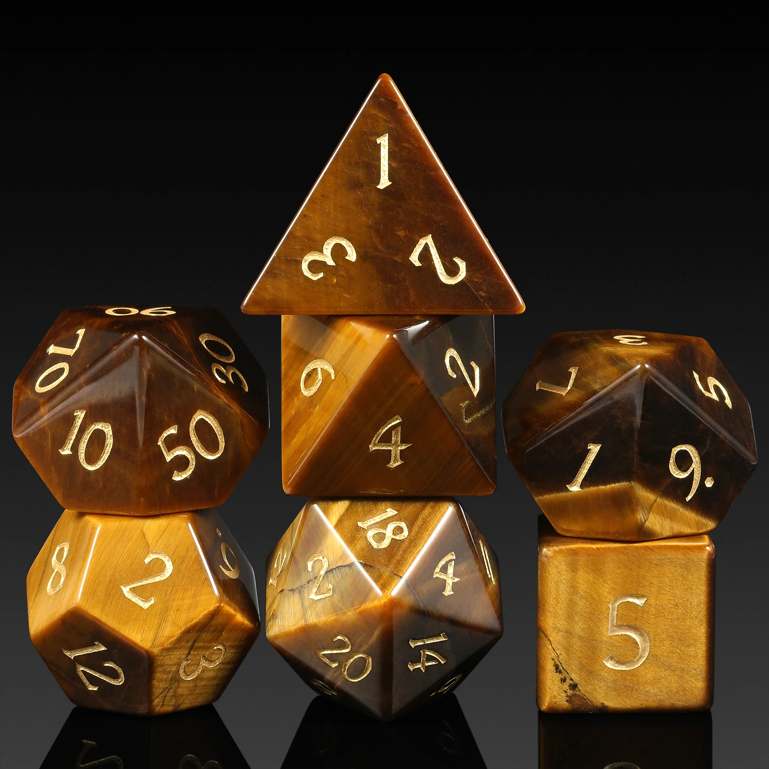 

Wholesale Natural gemstone Dice Custom DND Gem Dice Polyhedral Stone Dice Set for RPG games Tigerite(Tiger's Eye)
