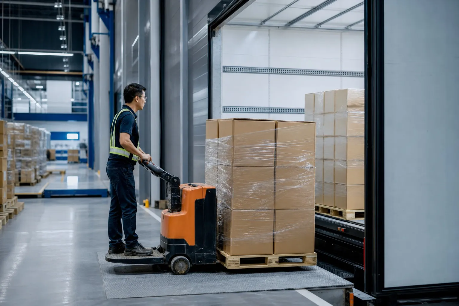 Loading packed electronics products at a distribution center