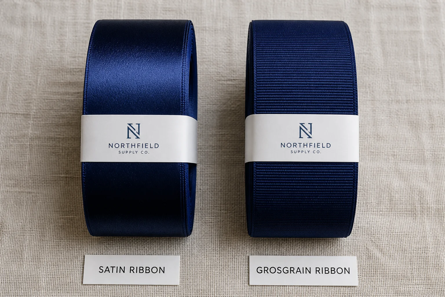 Satin vs grosgrain ribbon side-by-side comparison for corporate gift sourcing