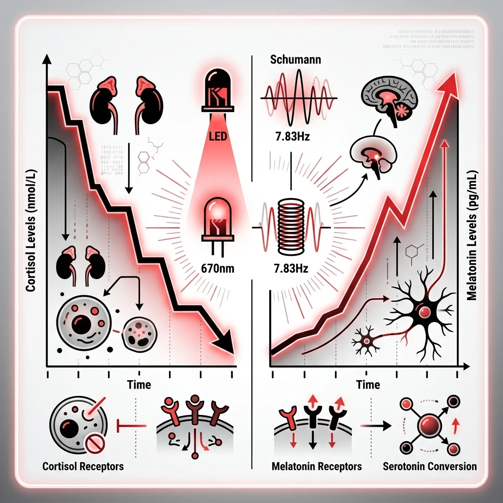 Cortisol vs Melatonin Infographic under 670nm Red Light
