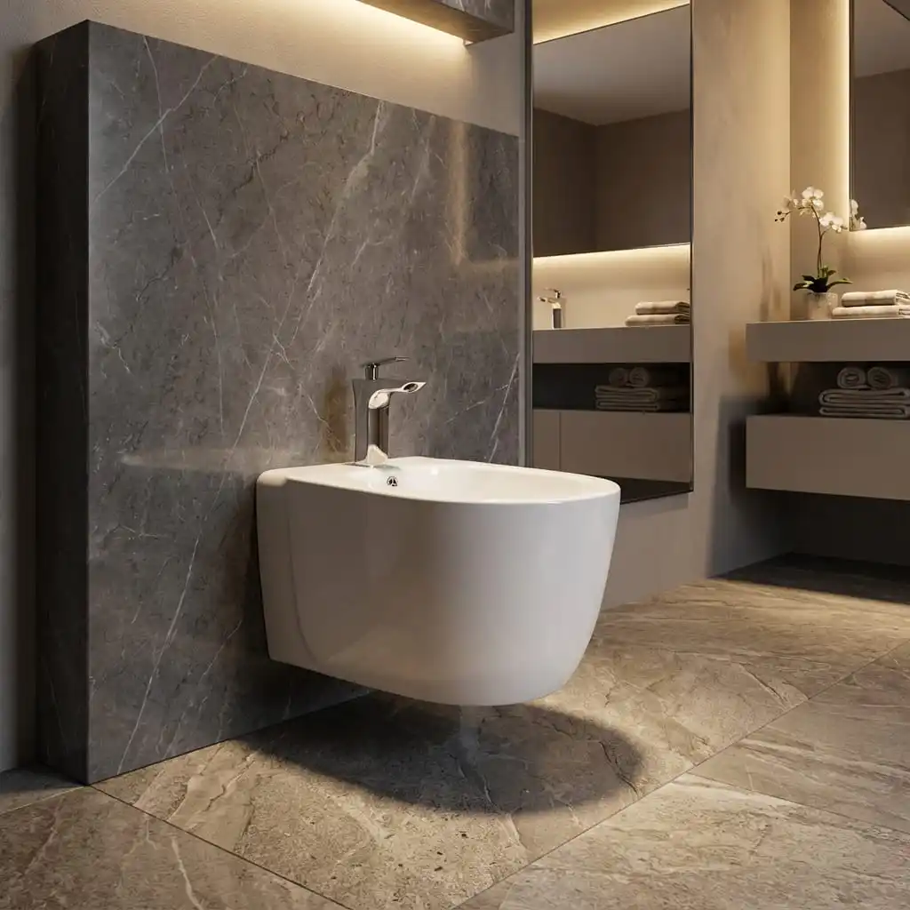 Suspended Ceramic Bidet Seat Model YJ-1388 Luxury Marble Scene suspended-ceramic-bidet-seat-yj-1388-bathroom-scene