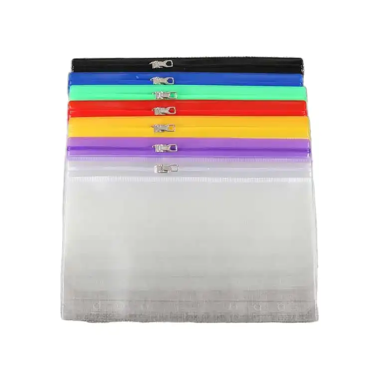 Clear PVC 3-ring binder pencil pouches in 8 zipper colors