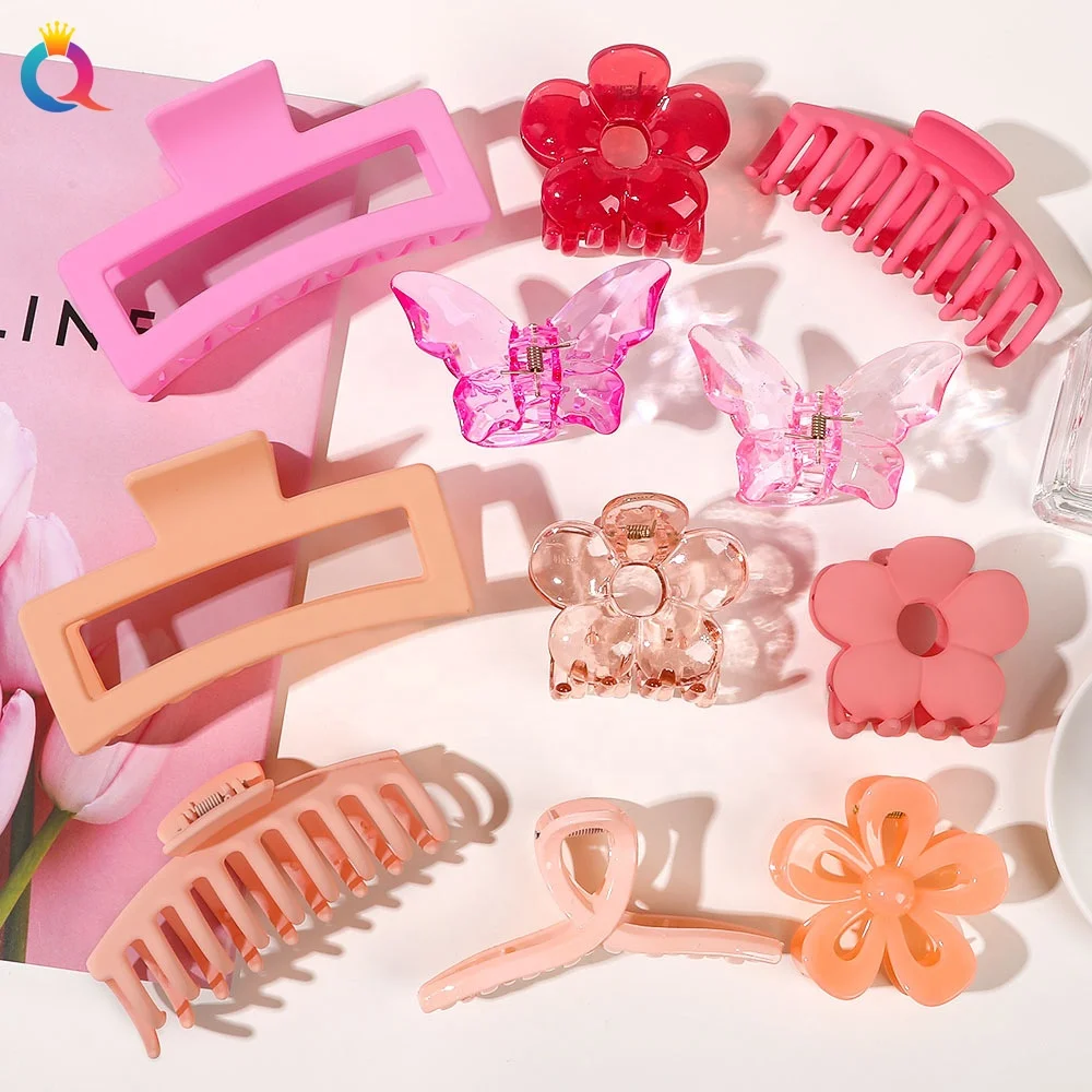 various shape pink color hair claw clip woman girl accessories