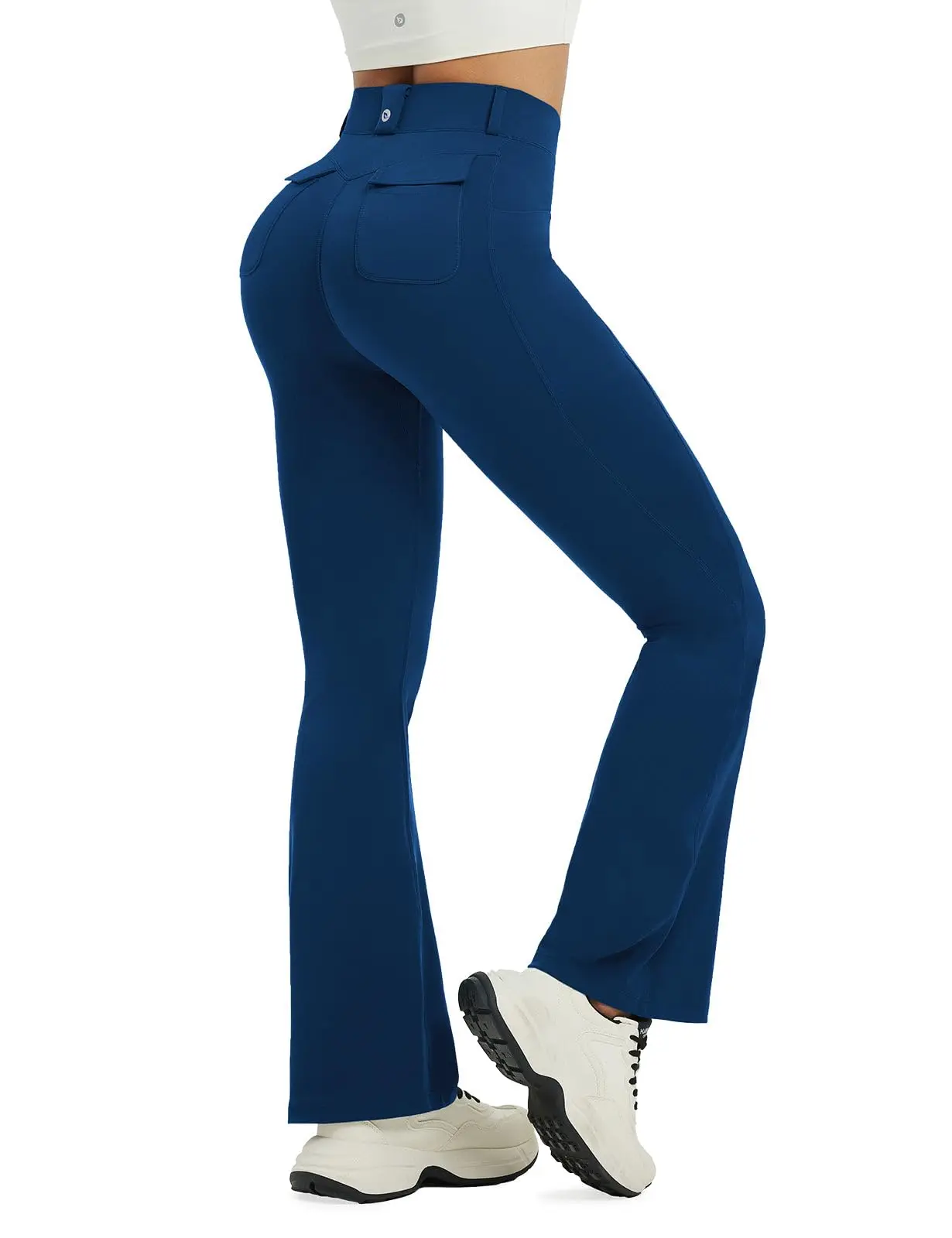 High-Waisted微喇裤脚Four向弹力Yoga Pants